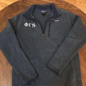 Medium Navy Patagonia fleece, Phi Gamma Nu letters